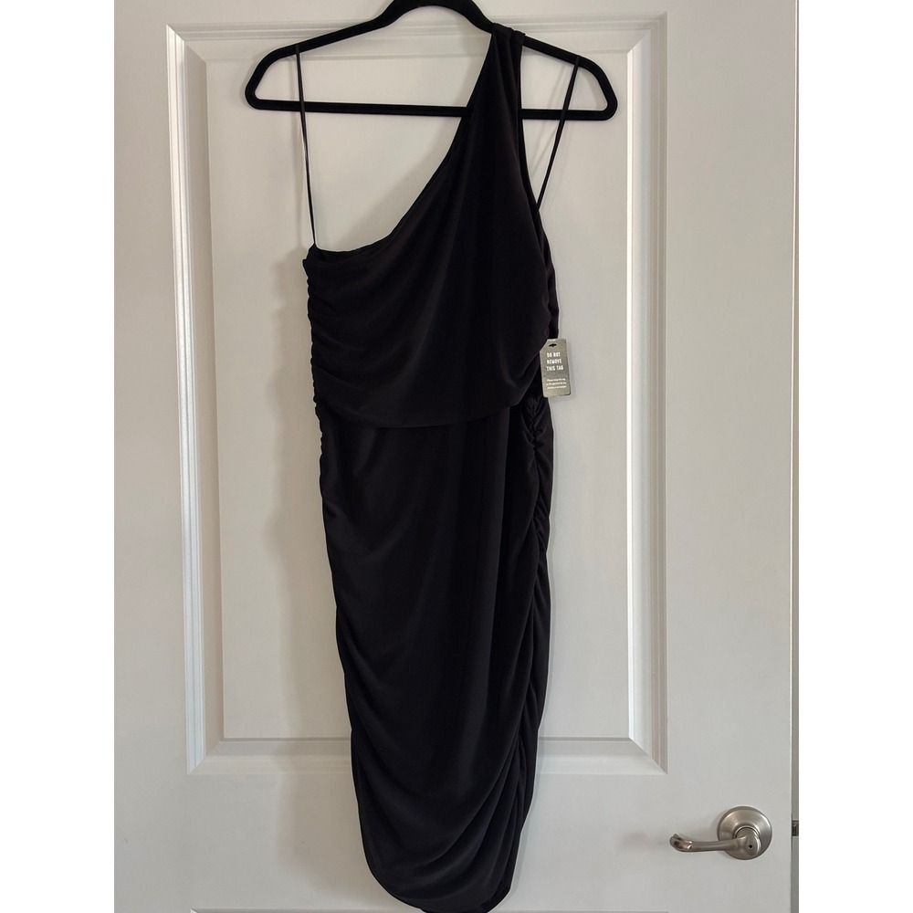 Express One Shoulder Ruched Bodycon Midi Dress Black‎ Size M